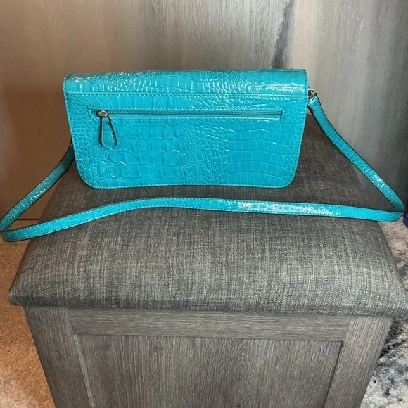 Nicole Miller Turquoise Croc-Embossed Satchel – Vibrant Teal Handbag - Picture 2 of 8